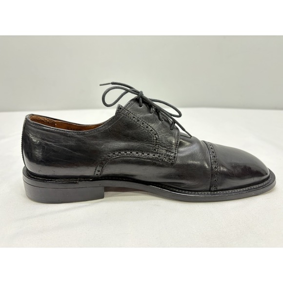 VTG 90s BrassBoot Black Leather Squared Cap-Toe Brogue Derby 8.5M Made in Italy main image 5